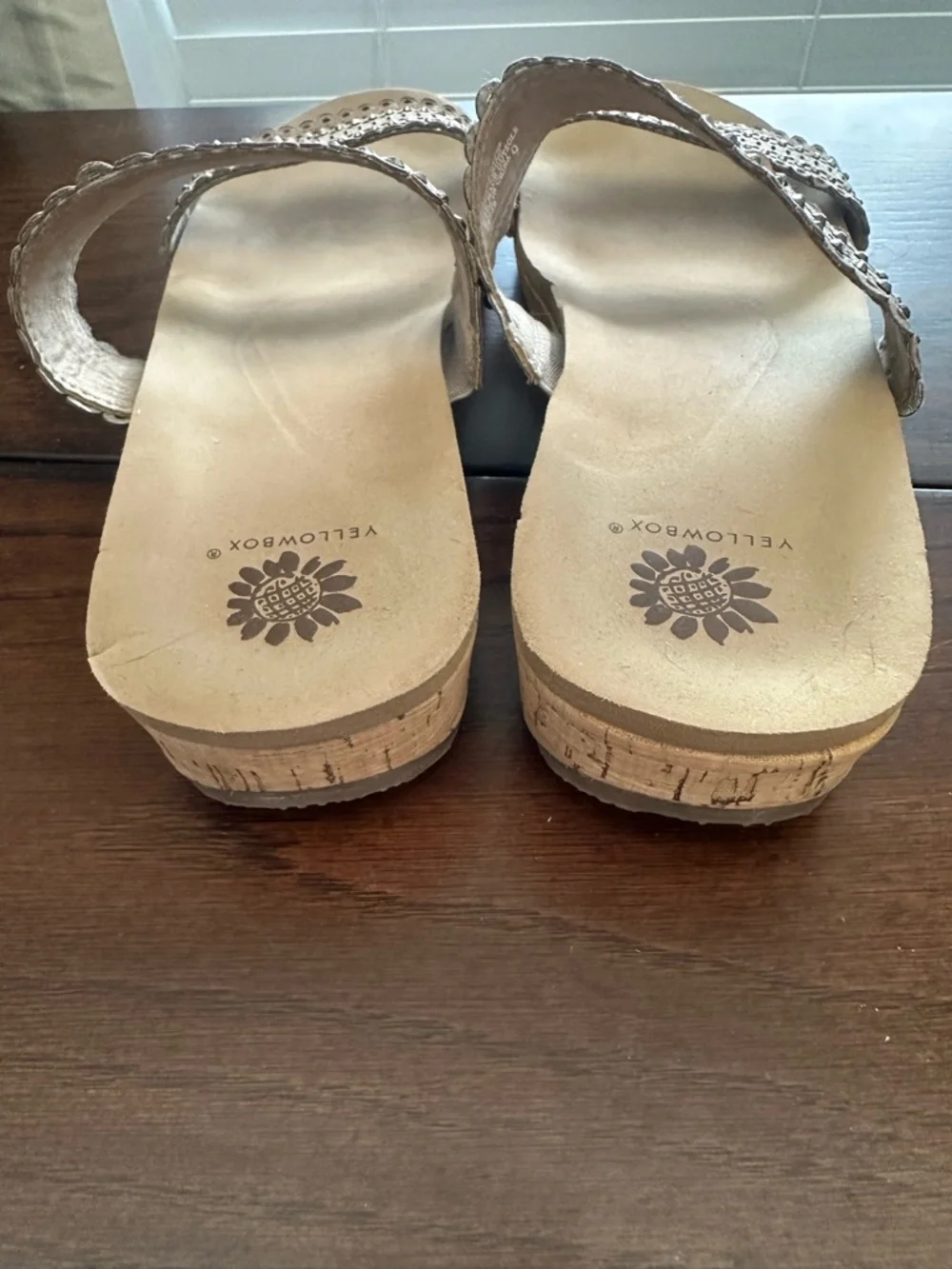 Yellow Box Taupe/tan Beaded Double-Strap Slide Sandals 9 - Picture 4 of 10